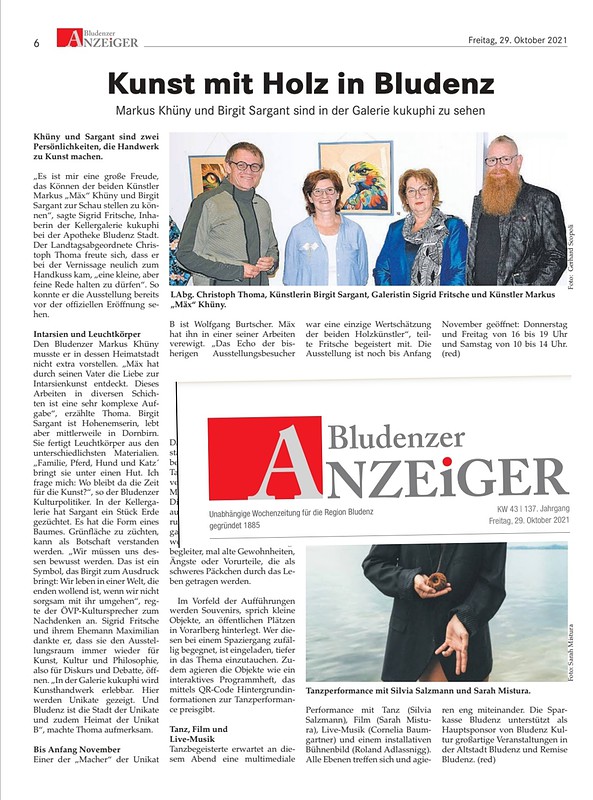 „Kunst mit Holz, „Bludenzer Anzeiger“ am 29. Oktober 2021