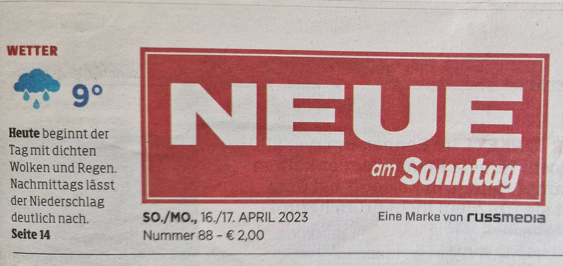 Portrait in der Zeitung „Neue“ vom 16. April 2023